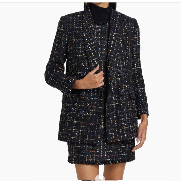 L'AGENCE Jayda Tweed Double-Breasted Oversize Blazer Jacket - Picture 1 of 10